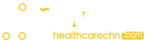 CHN大健康网反白版LOGO,适配深色背景使用,含品牌标识、CHN大健康网字样及healthcarechn.com网址,大健康产业平台官方标识